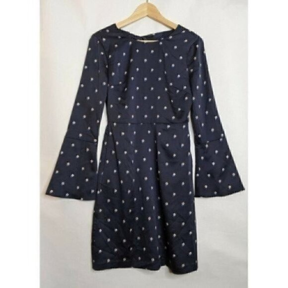 BANANA REPUBLIC NWT Blue 0 XS Dress Pearl Print Knee Length Open Back Bow Sheath - Picture 1 of 8